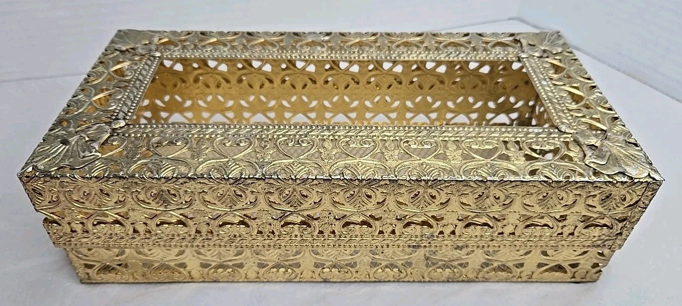 Vintage Hollywood Regency Brass Tissue Box Cover Ornate Filigree Mesh Lid Vanity | eBay
