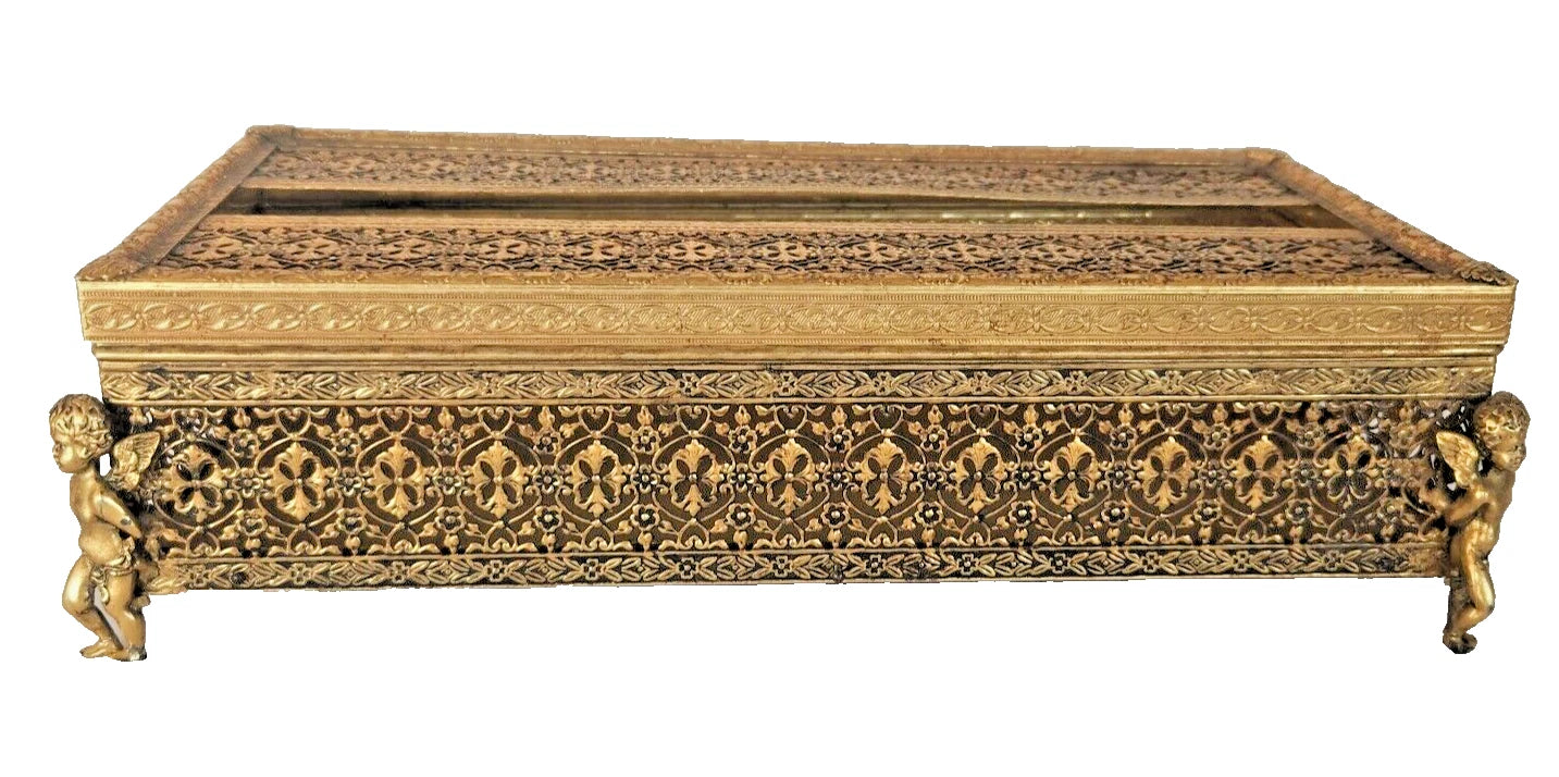 1940's Hollywood Regency Tissue Box Holder Cherub Feet Brass Filigree Gold Tone | eBay