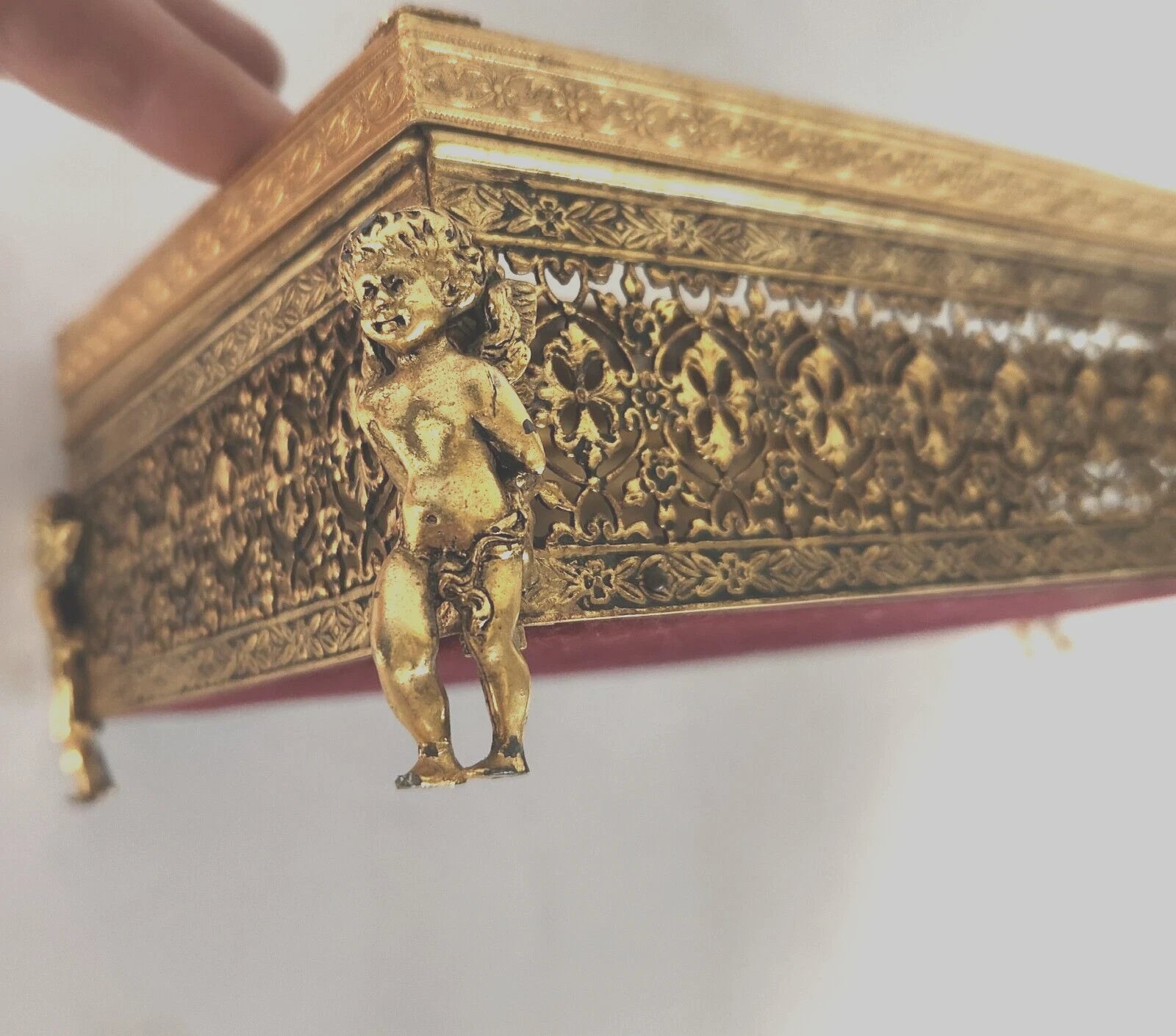 1940's Hollywood Regency Tissue Box Holder Cherub Feet Brass Filigree Gold Tone | eBay
