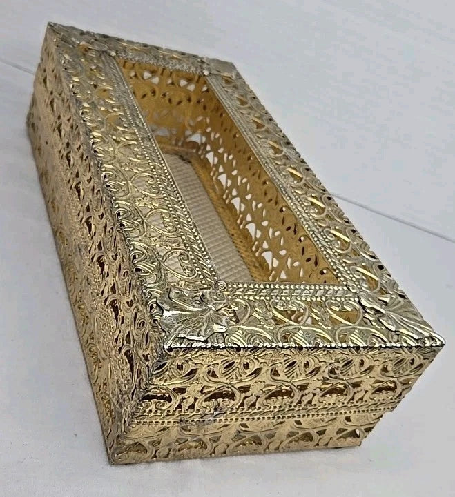 Vintage Hollywood Regency Brass Tissue Box Cover Ornate Filigree Mesh Lid Vanity | eBay