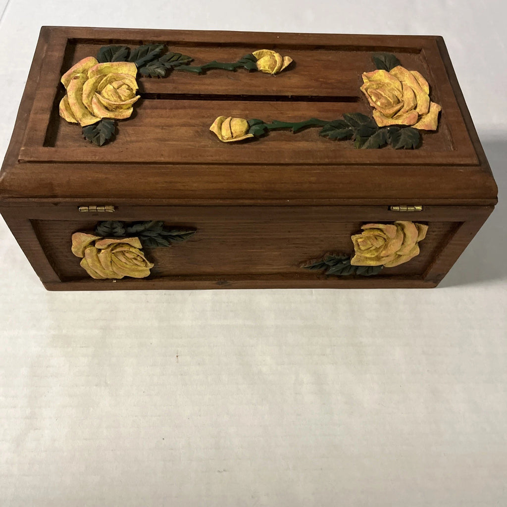 Vintage Hand Carved Wooden Tissue Box Holder Box Yellow Floral Boho Hippie | eBay