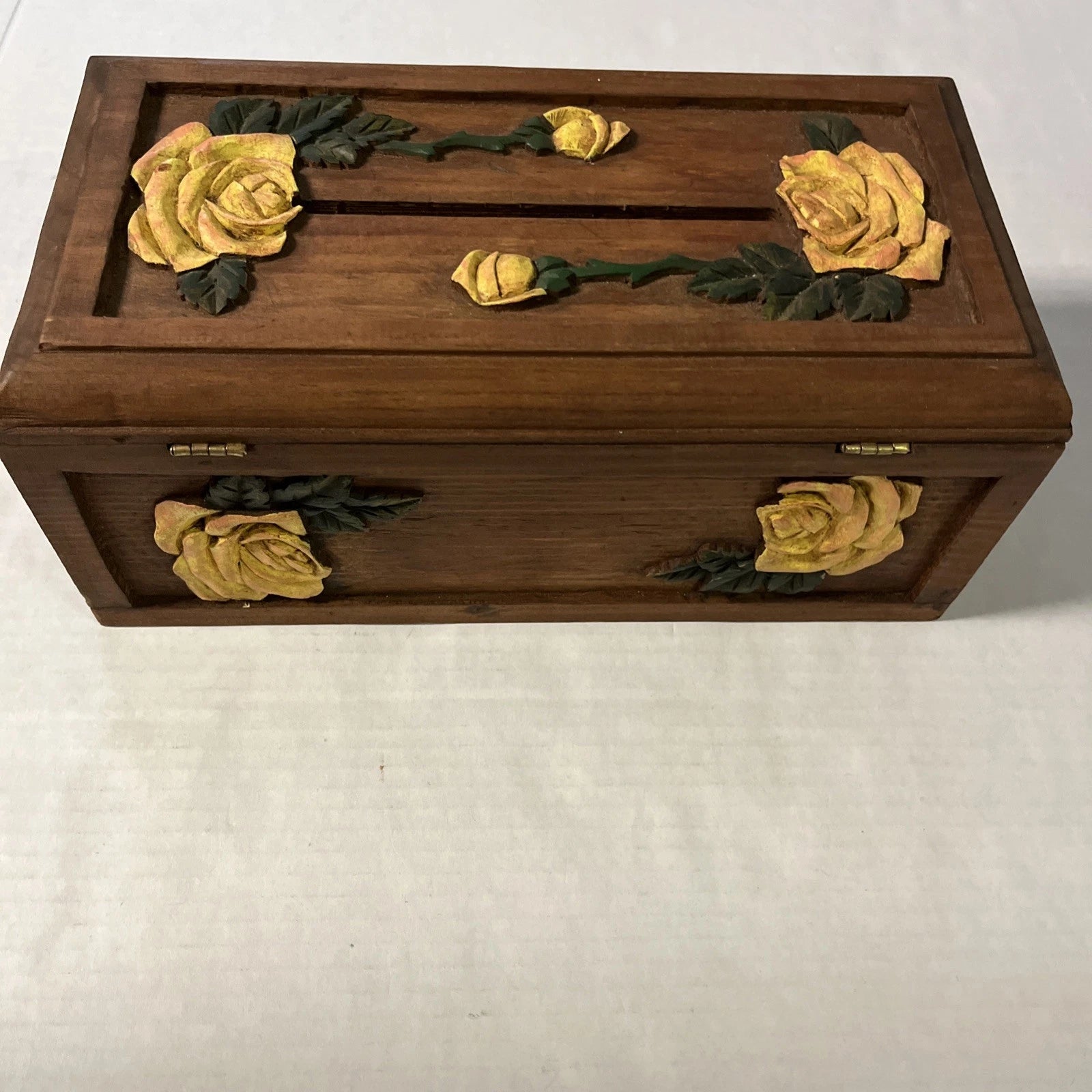 Vintage Hand Carved Wooden Tissue Box Holder Box Yellow Floral Boho Hippie | eBay