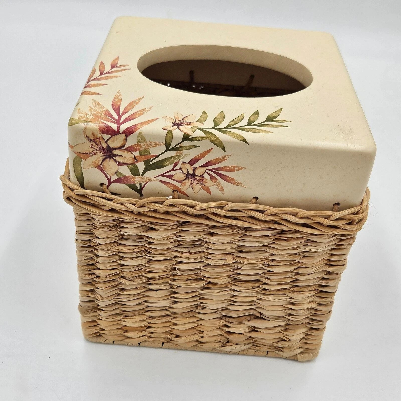 Vintage Maui Floral Tissue Box Wicker Ceramic Cover 6"×6" Cottagecore Coastal | eBay