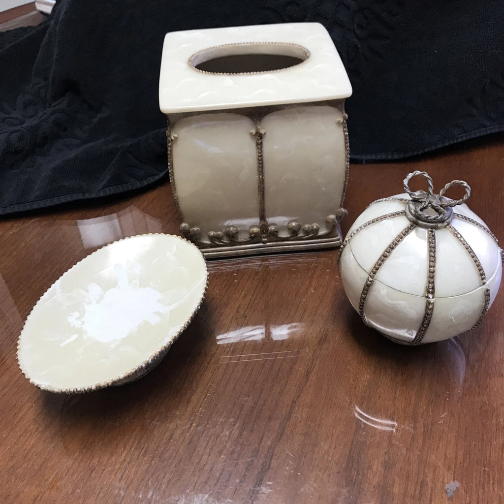 Vintage Croscill Romanza Tissue Cover, Soap Dish,Tinker Box Set | eBay