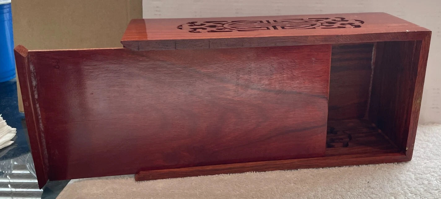 VINTAGE ASIAN WOODEN HAND CARVED TISSUE BOX COVER W/ INLAY DESIGN & SLIDING TRAY | eBay