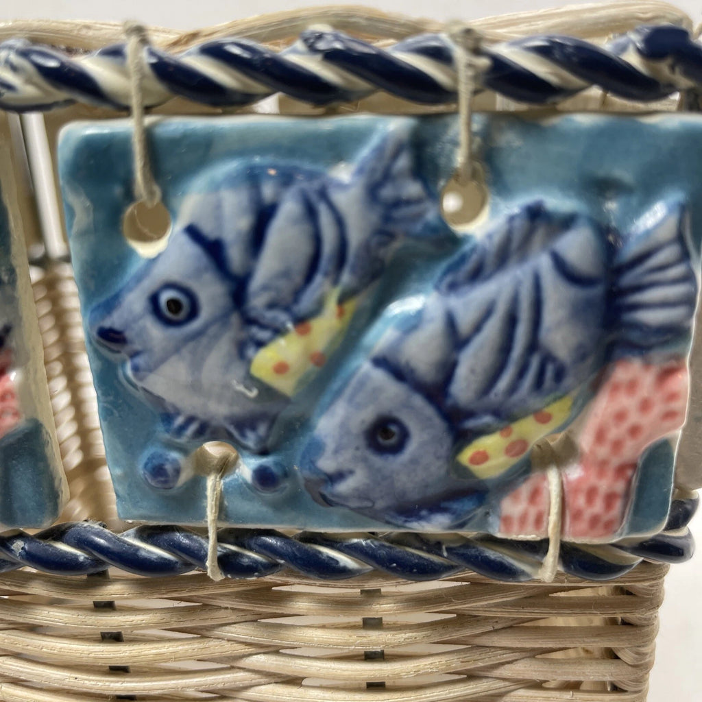 Vintage Ceramic Fish Tile Square Tissue Box Cover Woven Wicker Beach Sea Life | eBay