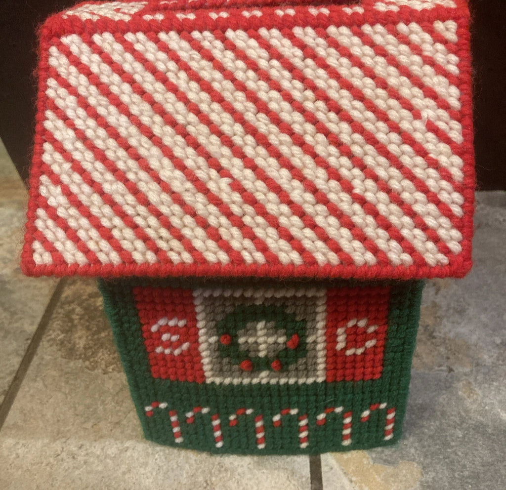 Vintage Christmas Santa & Candycanes Holiday House Needlepoint Tissue Box Cover | eBay
