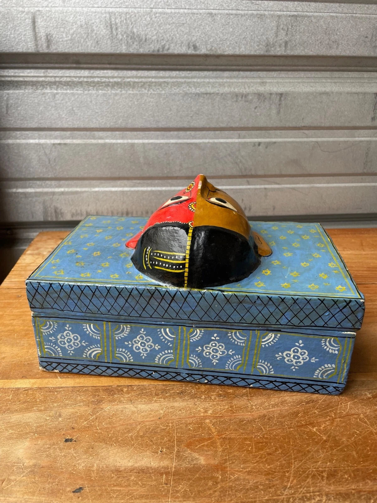 Vintage India Paper Mache Art Mask Hand Painted Handmade Tissue Box | eBay