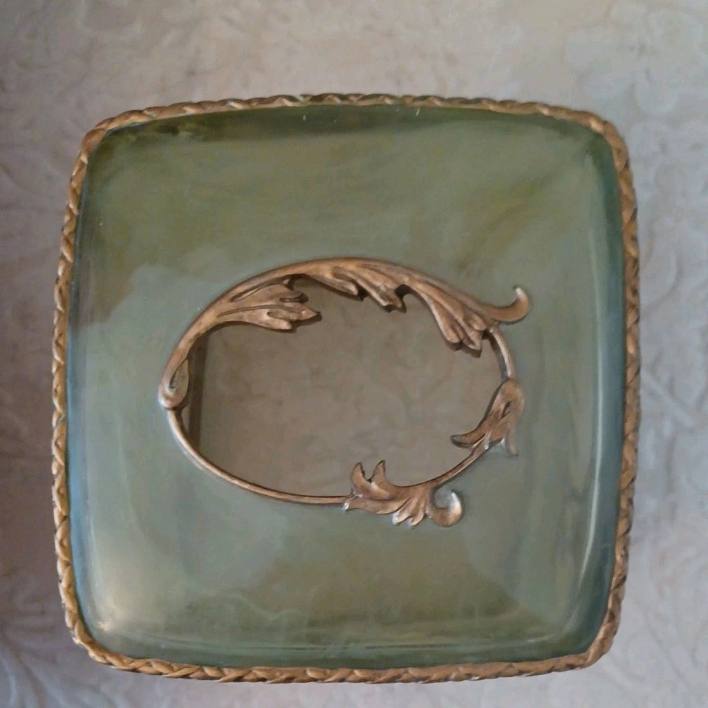 Allegro Faux Marble with Brass toned Embellishments Tissue Box Cover; green tint | eBay