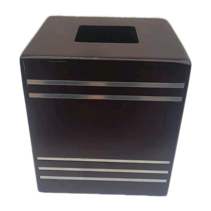 Tissue Square Box Holder Vanity Bathroom Dark Wood Brush Nickel Inlay Stripes | eBay