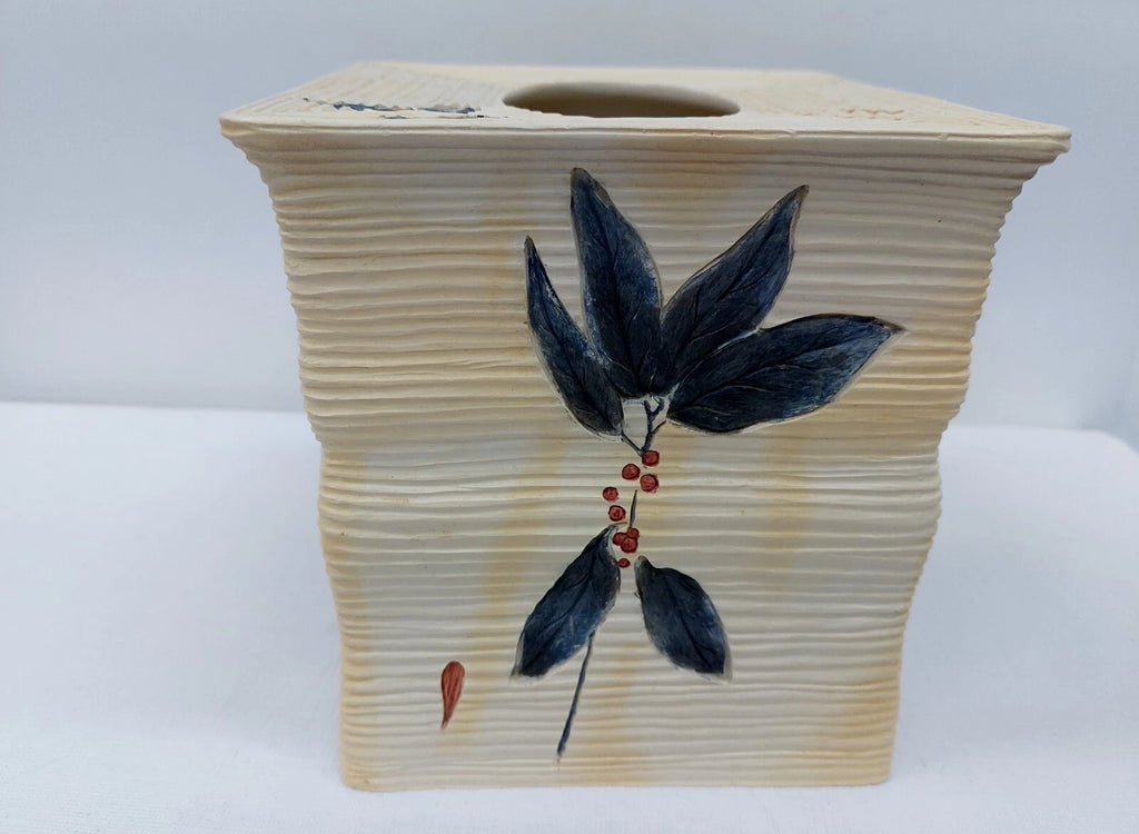 Tissue Box Cover Ceramic Floral Hand Painted Gazebo Carved Design by Covington | eBay