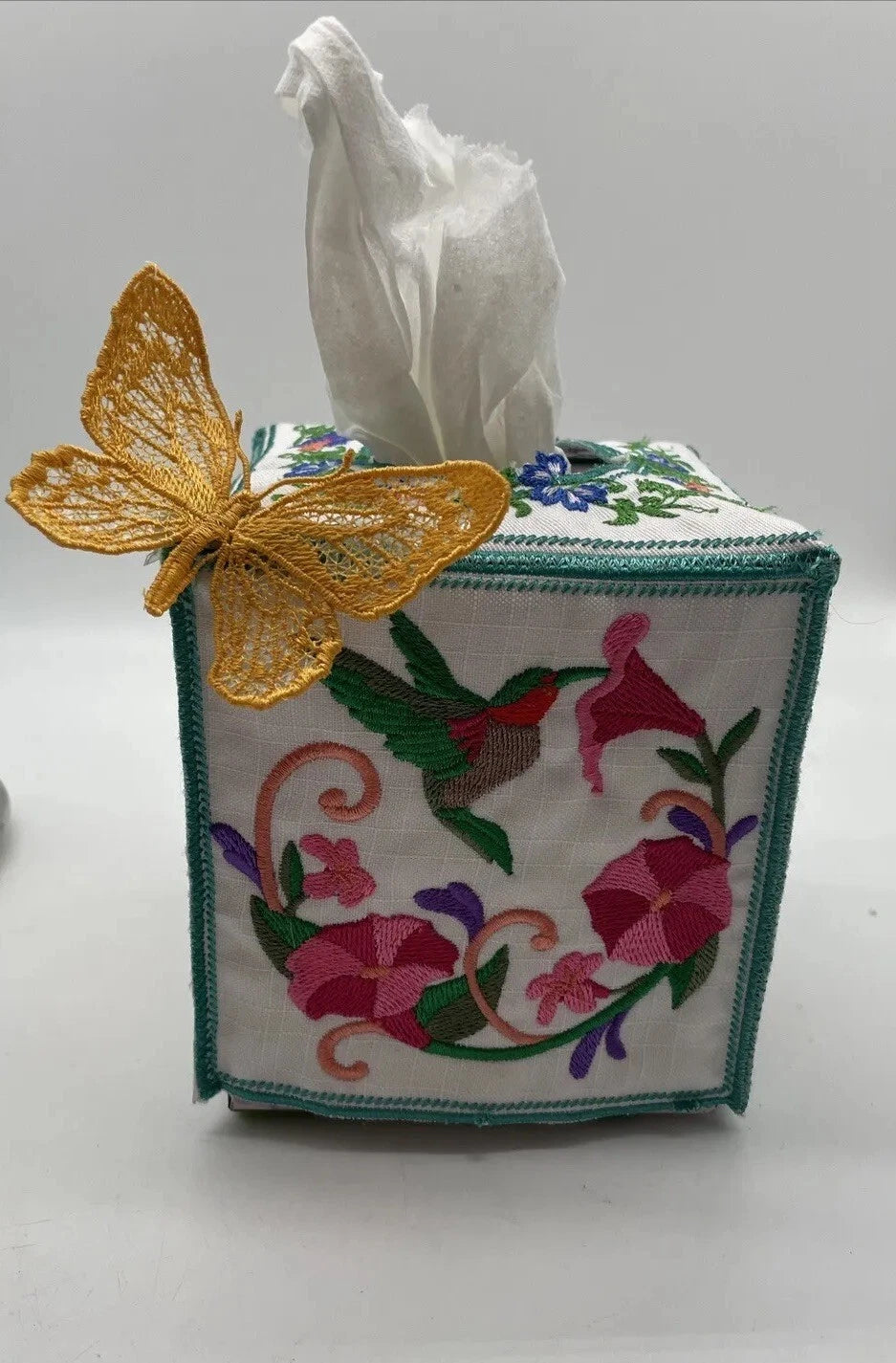 Cube Tissue Box Cover Hummingbird Butterfly Floral Flowers | eBay