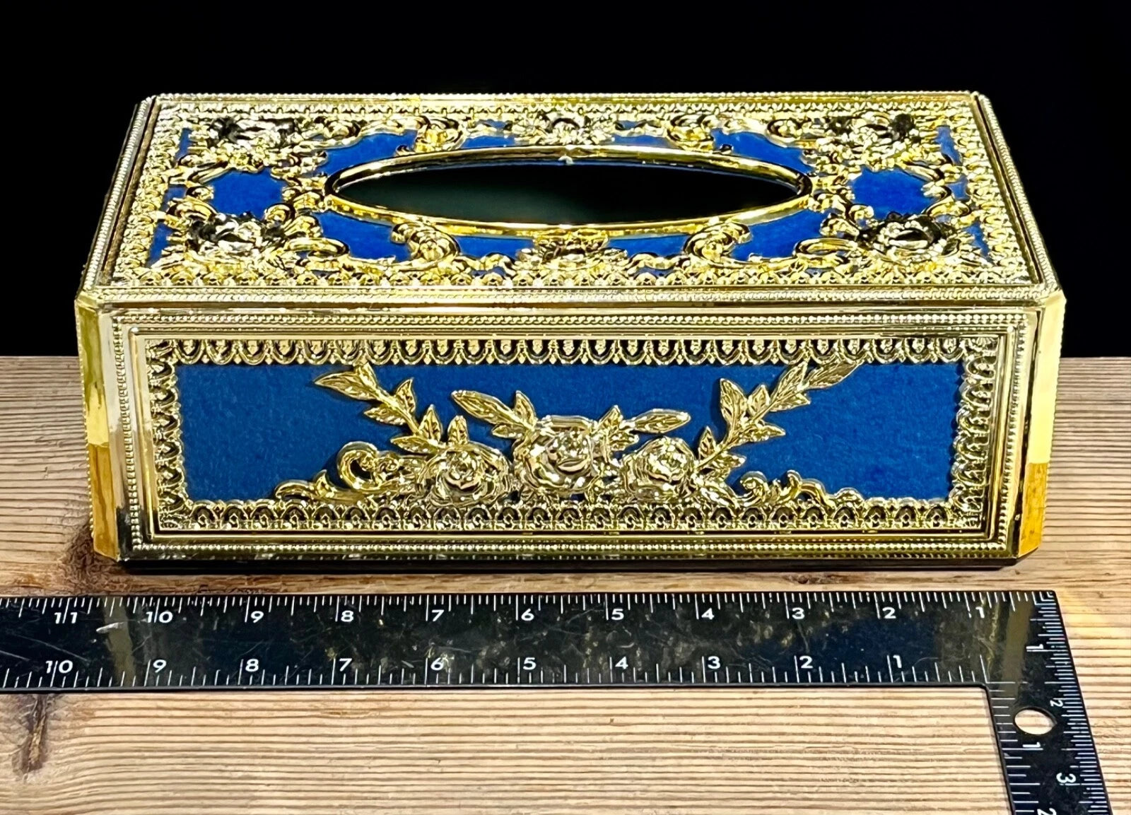 Hollywood Regency Vintage Blue & Gold Repousse Ornate Rose Tissue Box Cover | eBay
