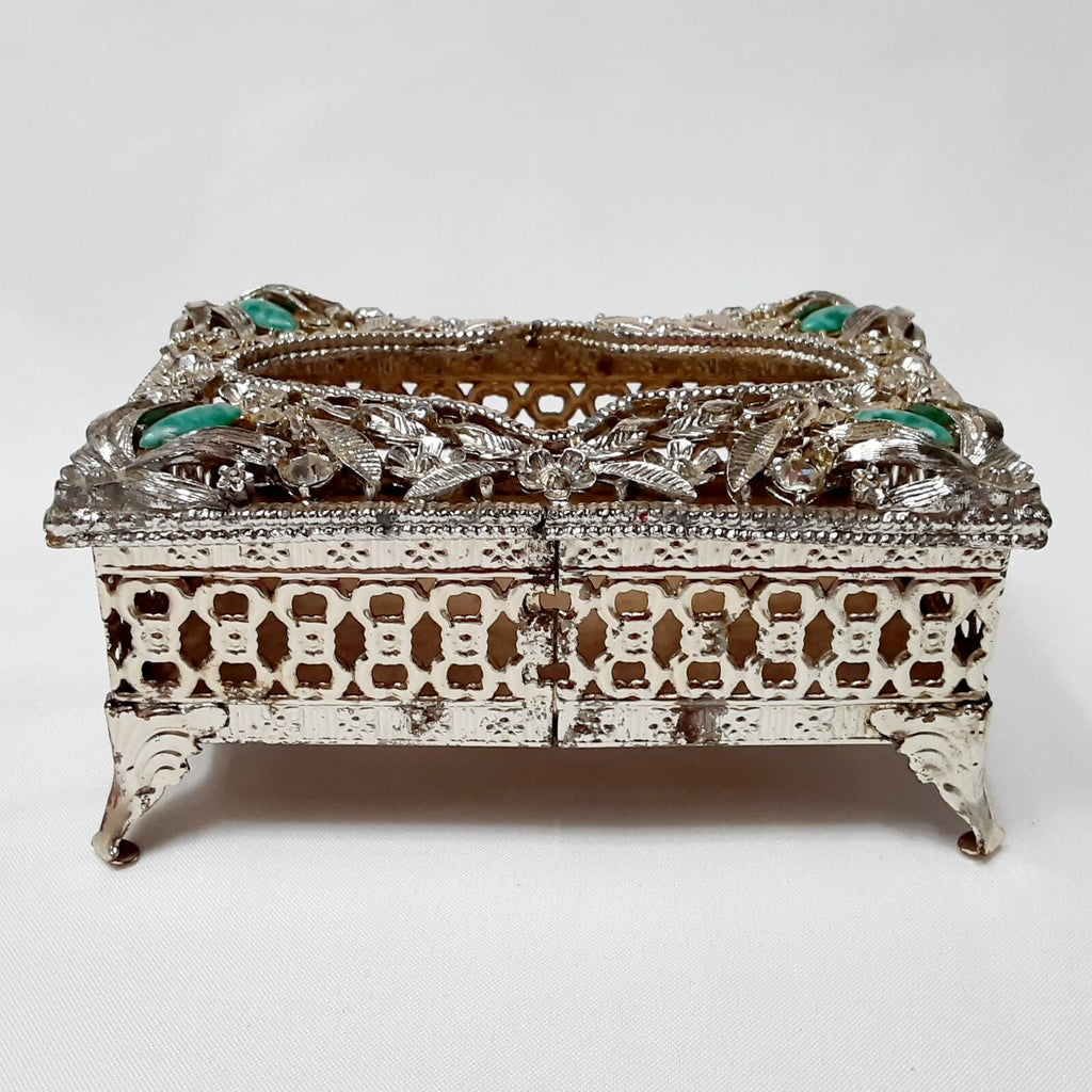 Vtg Footed Metal Pocket Tissue Box Ornate Jeweled Hollywood Regency , As-Is | eBay