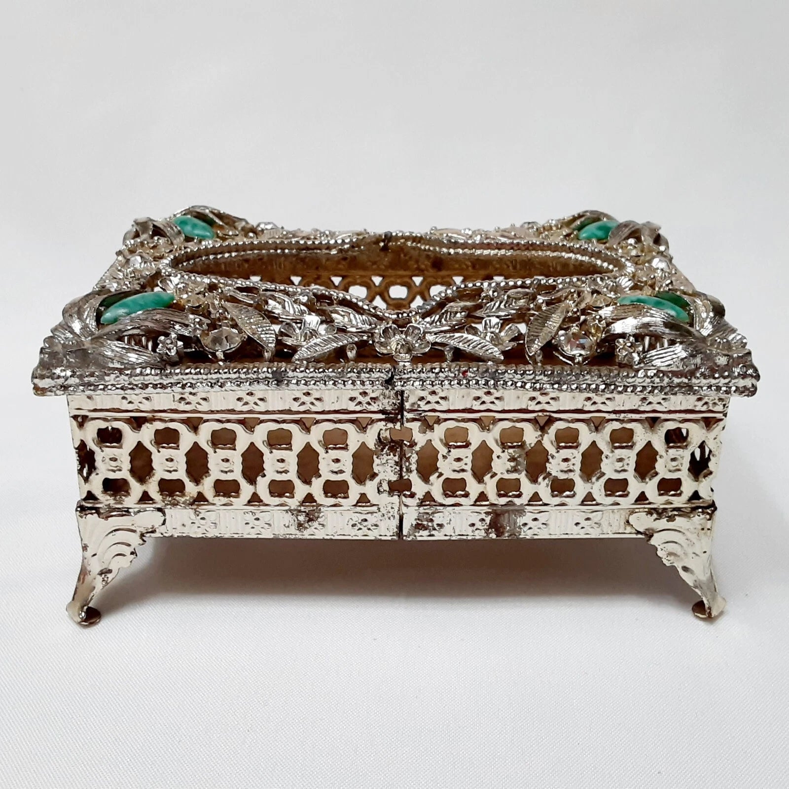 Vtg Footed Metal Pocket Tissue Box Ornate Jeweled Hollywood Regency , As-Is | eBay