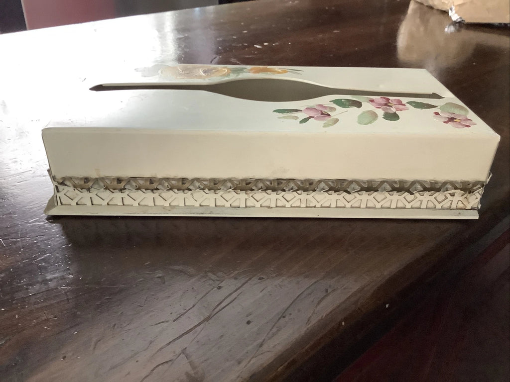 Vintage SHABBY Chic Metal TISSUE Box Holder Cover Hand Painted Flower | eBay