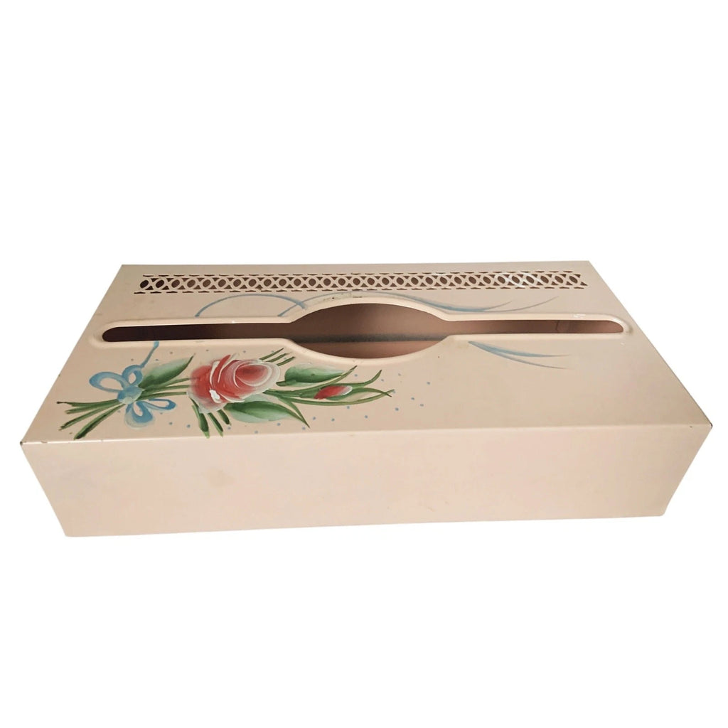 MCM Pink Tissue Box Holder Cover Hand Painted Tole Ware Metal Vanity Bath Vtg | eBay