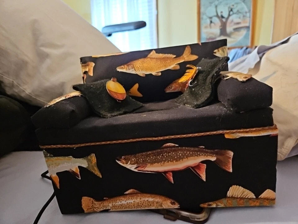 Tissue Box Cover Fishing Sofa Fish Couch Padded Cushions Ocean Theme Decor 9x5x4 | eBay