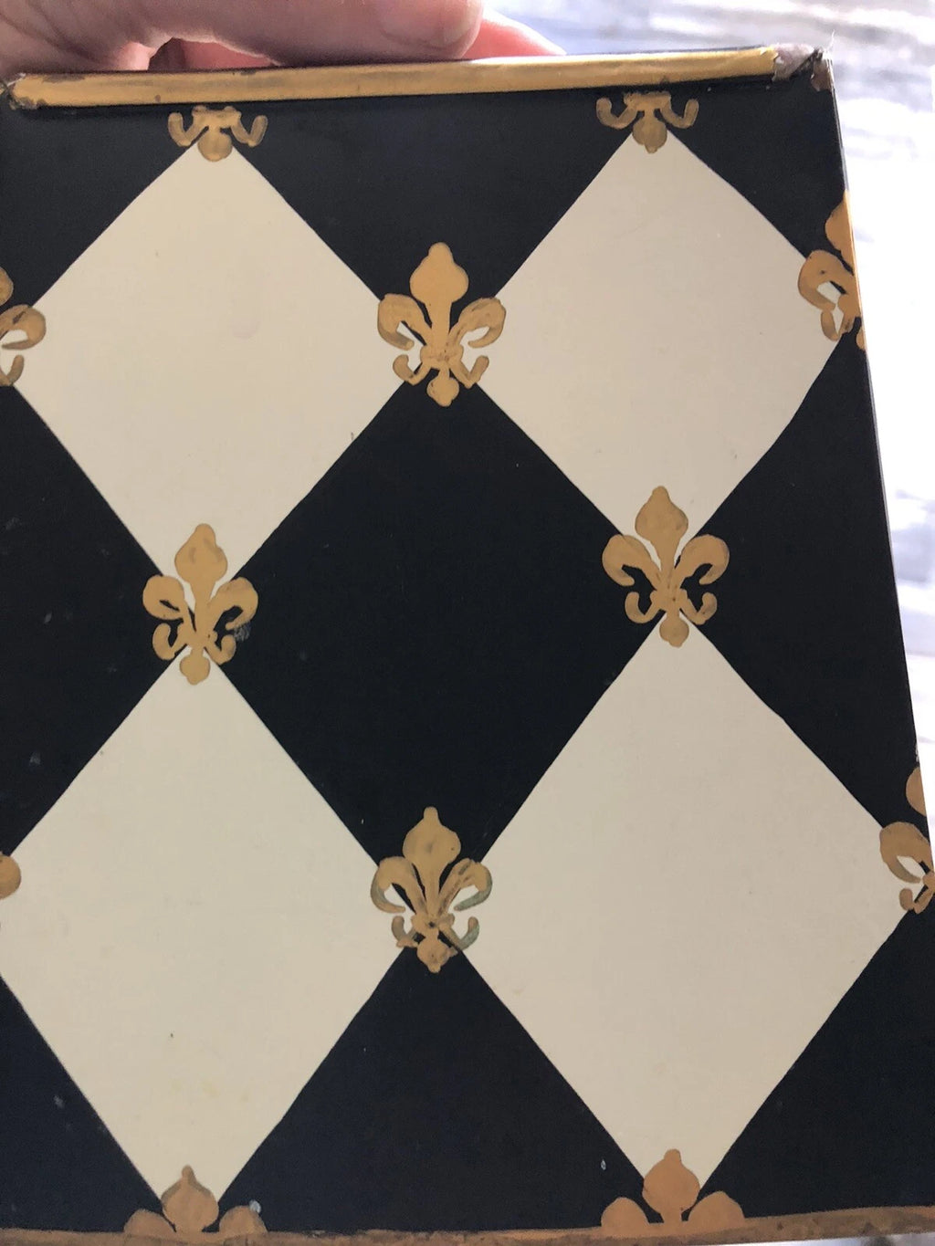 Vintage Mid Century Metal Painted Harlequin Fleur De Lis Tissue Box Holder | eBay