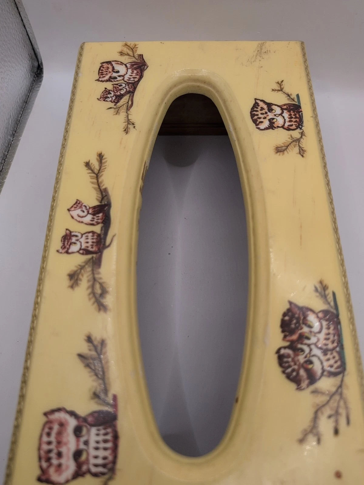 Vintage MCM Tissue Box Cover Yellow With Owl Design Wood & Plastic 11x6" | eBay