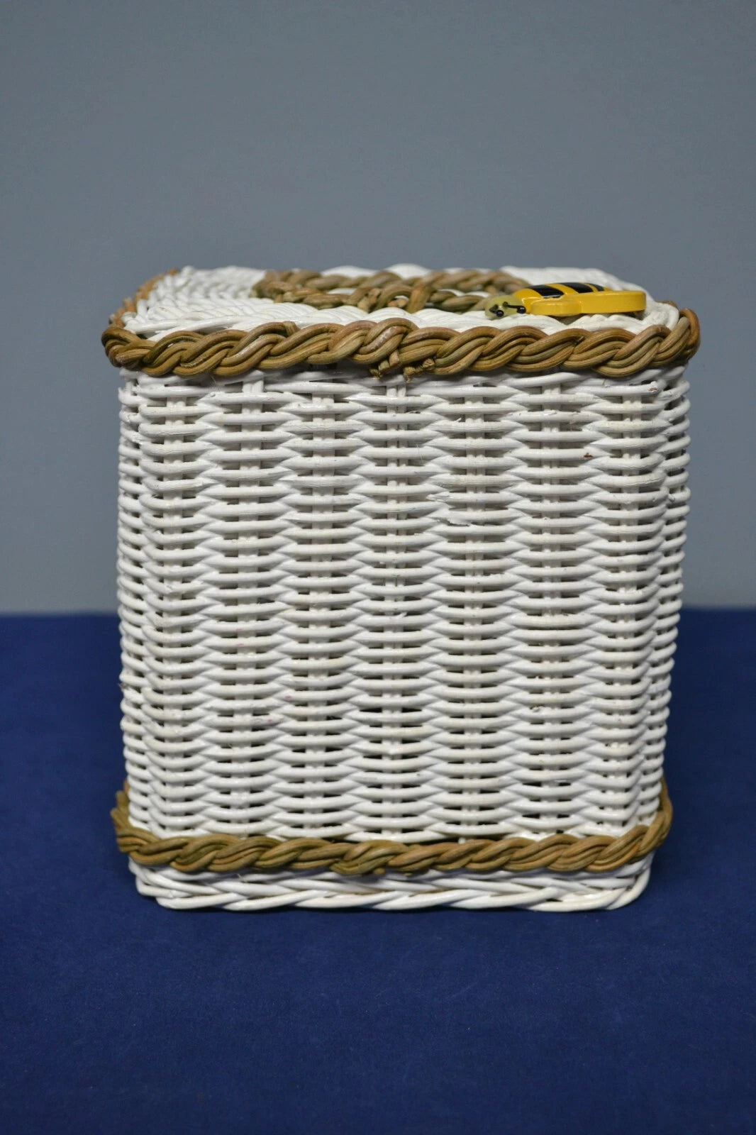 Vintage White Wicker Tissue Box Cover Bees | eBay