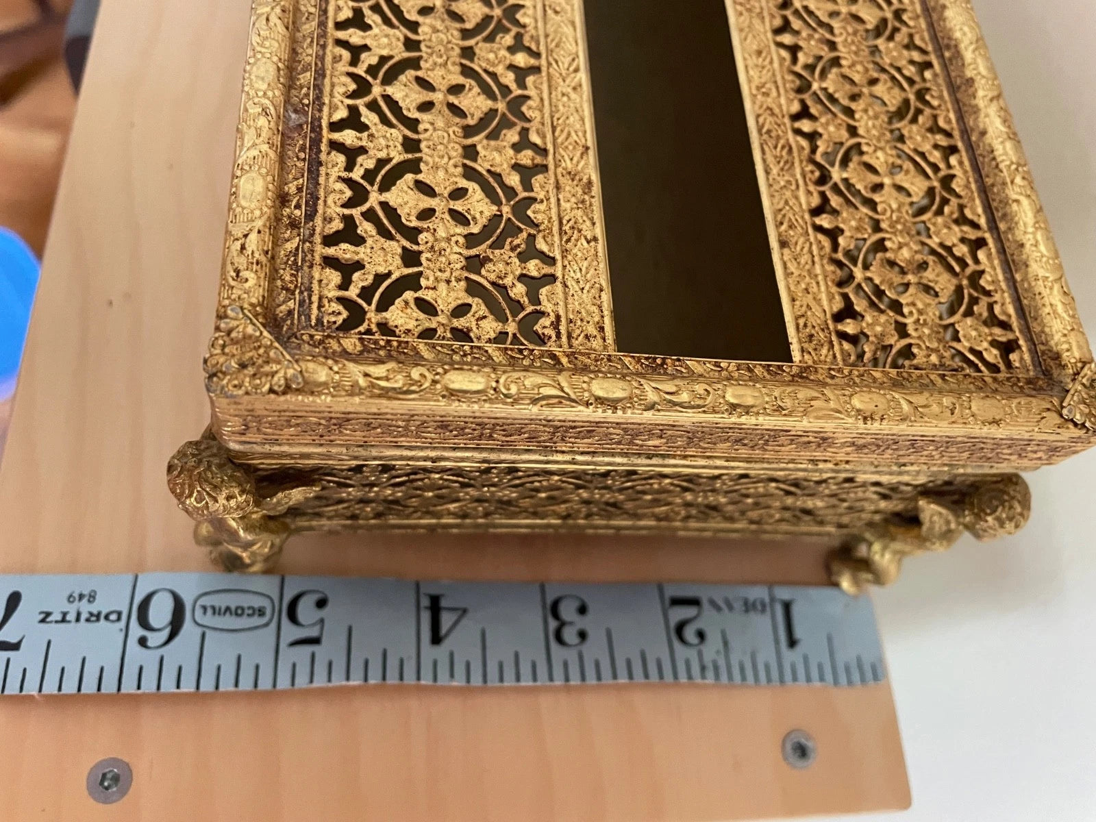 Vintage Gilt Filigree Metal Tissue Box Winged Cherub Feet Mid Century Modern | eBay