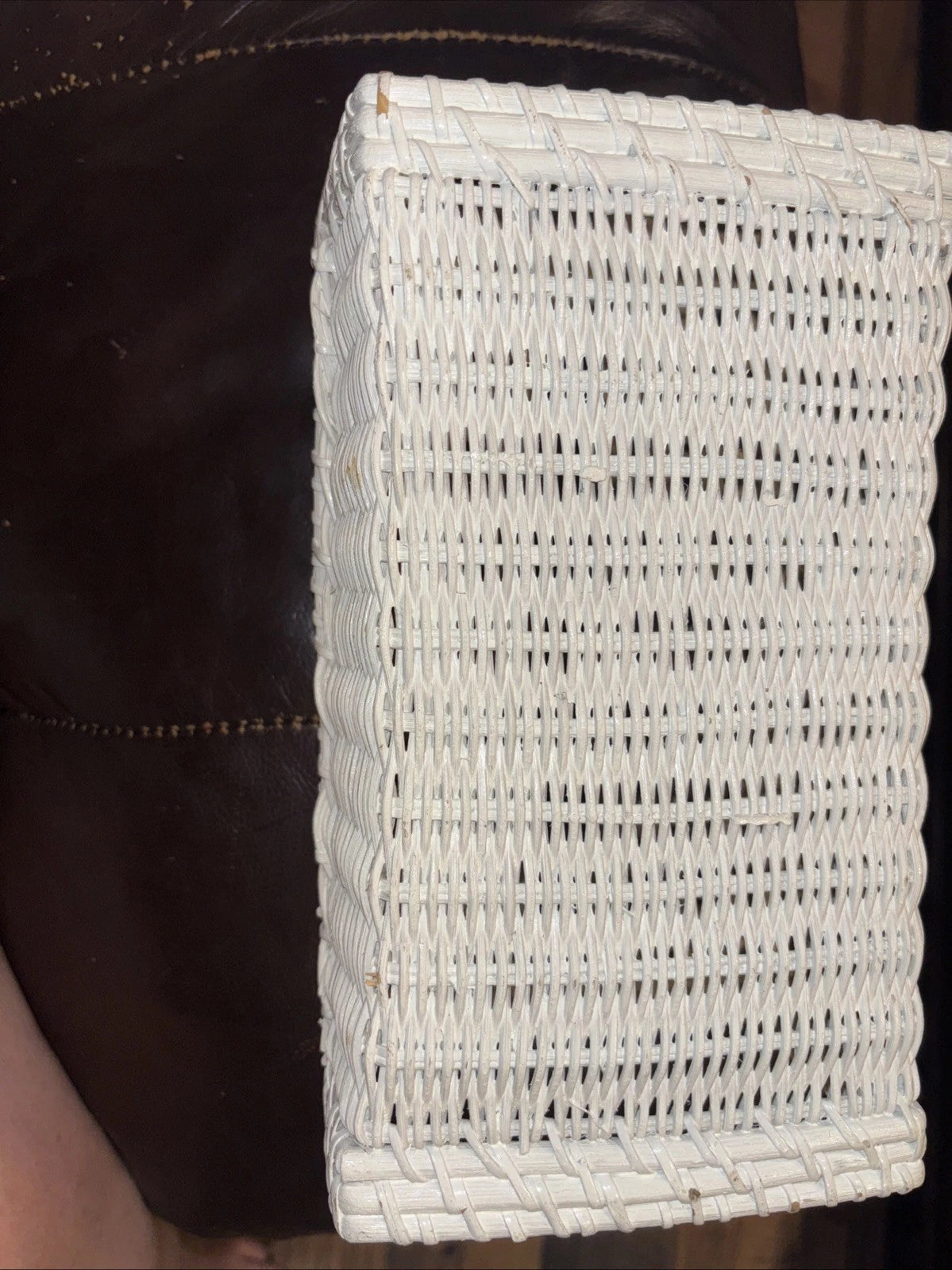 Vintage Woven Wicker Rattan Tissue Box Cover White Boho 10” | eBay