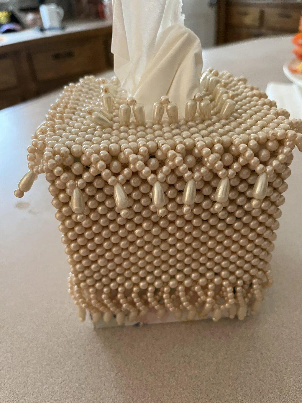 Tissue Box Cover Glam Decor Square Kleenex Holder with Beaded Pearls | eBay