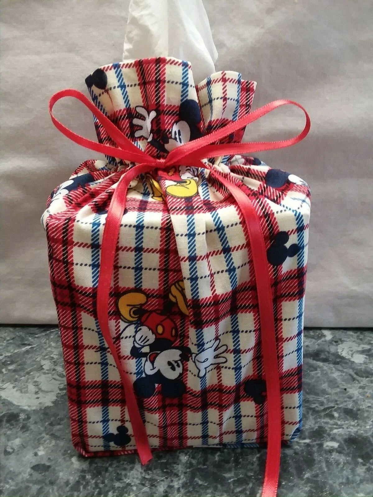 Disney Mickey Mouse red plaid cotton Fabric Handmade square Tissue Box Cover | eBay