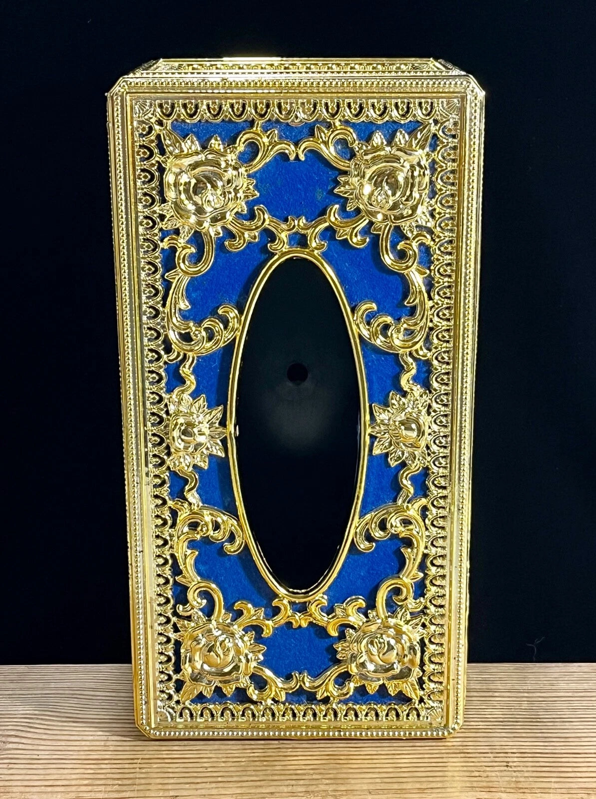 Hollywood Regency Vintage Blue & Gold Repousse Ornate Rose Tissue Box Cover | eBay
