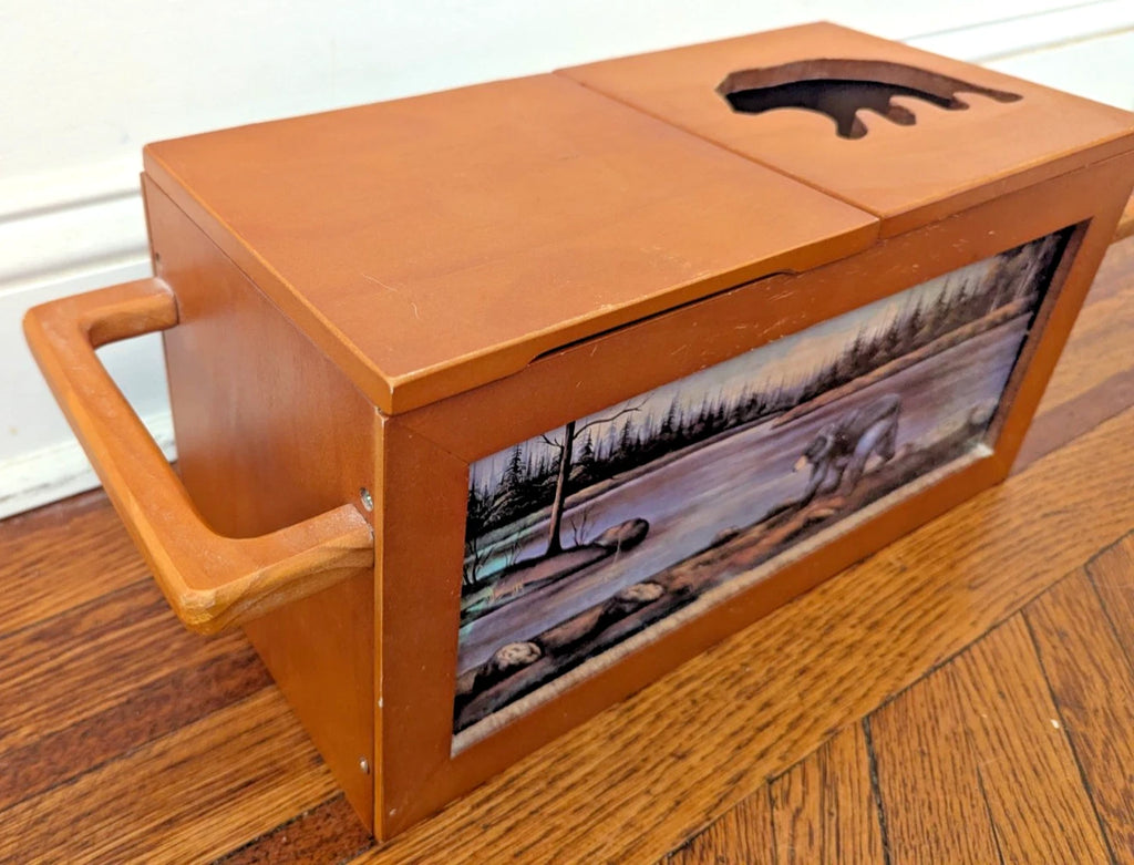 VTG Wooden Tissue Box Bear Forest Scene Rustic Cabin Decor | eBay