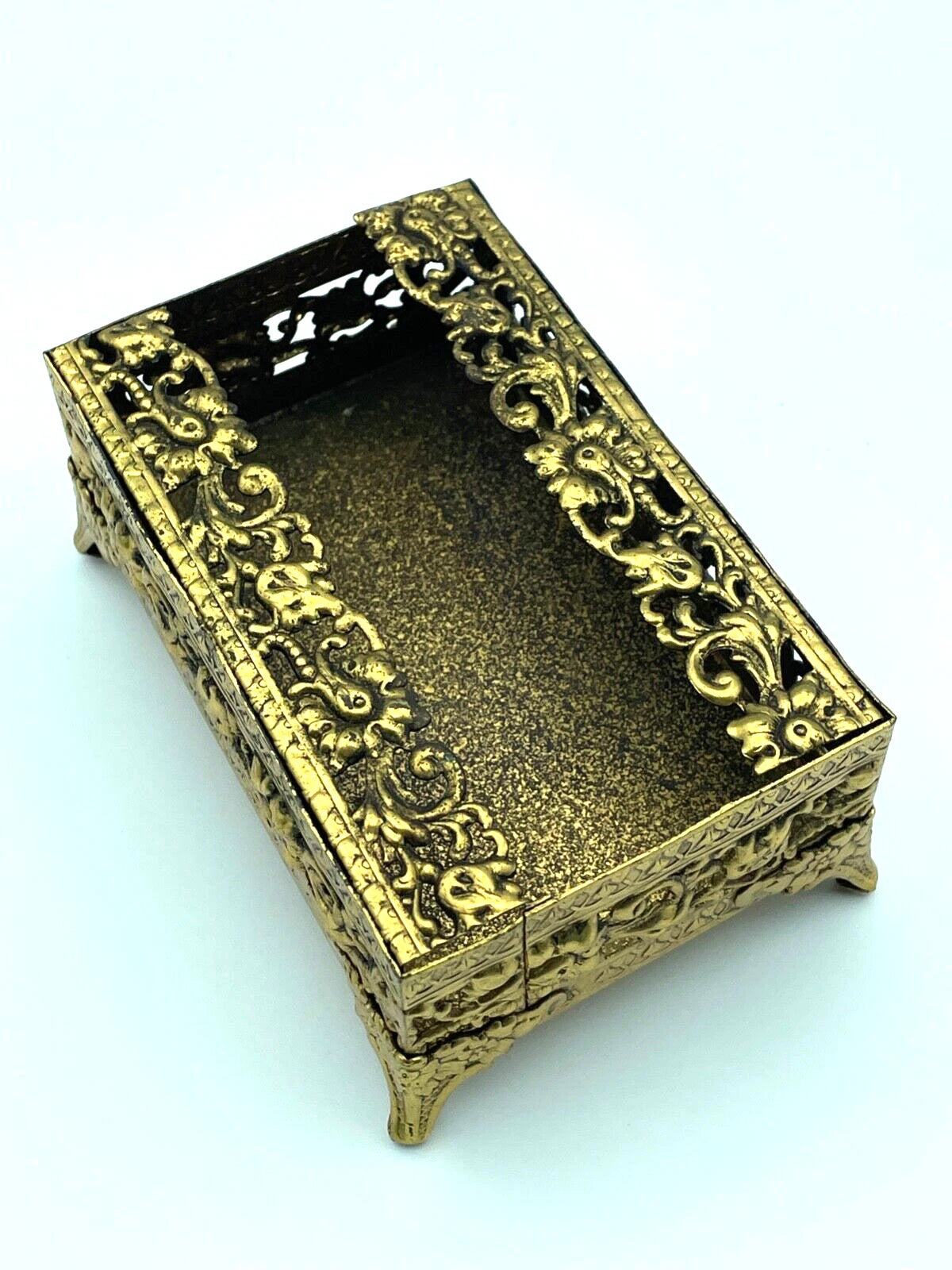 Vtg MCM 24kt Gold Plated Small Tissue Box holder Filigree Hollywood Regency | eBay