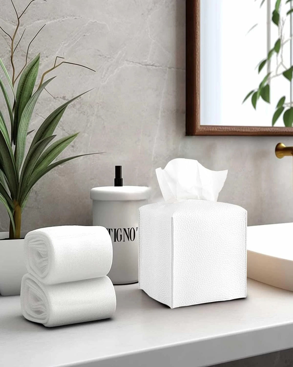 Tissue Holder White Tissue Box Cover – Square Leather Tissue Cover Box with Bott | eBay