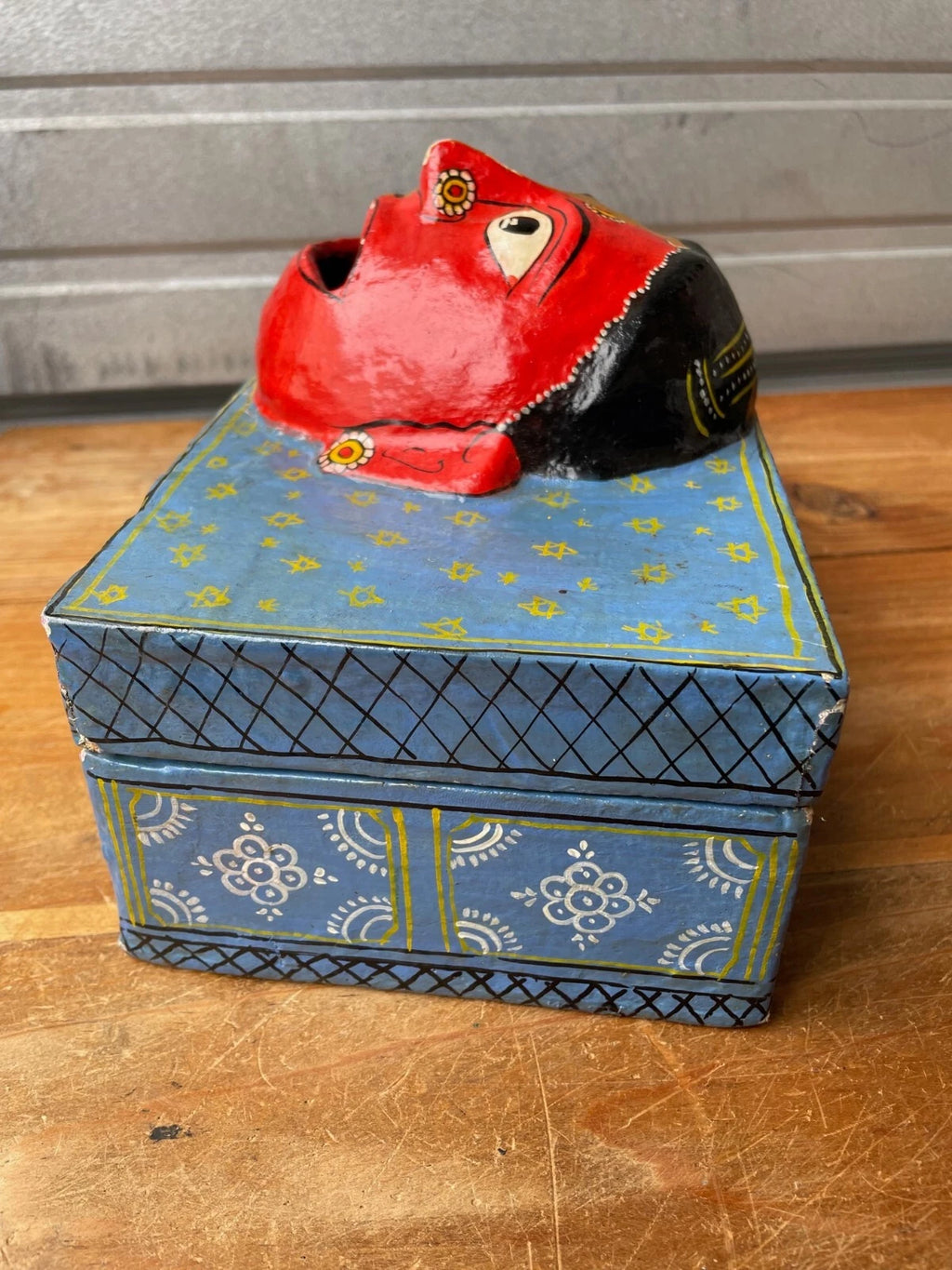 Vintage India Paper Mache Art Mask Hand Painted Handmade Tissue Box | eBay