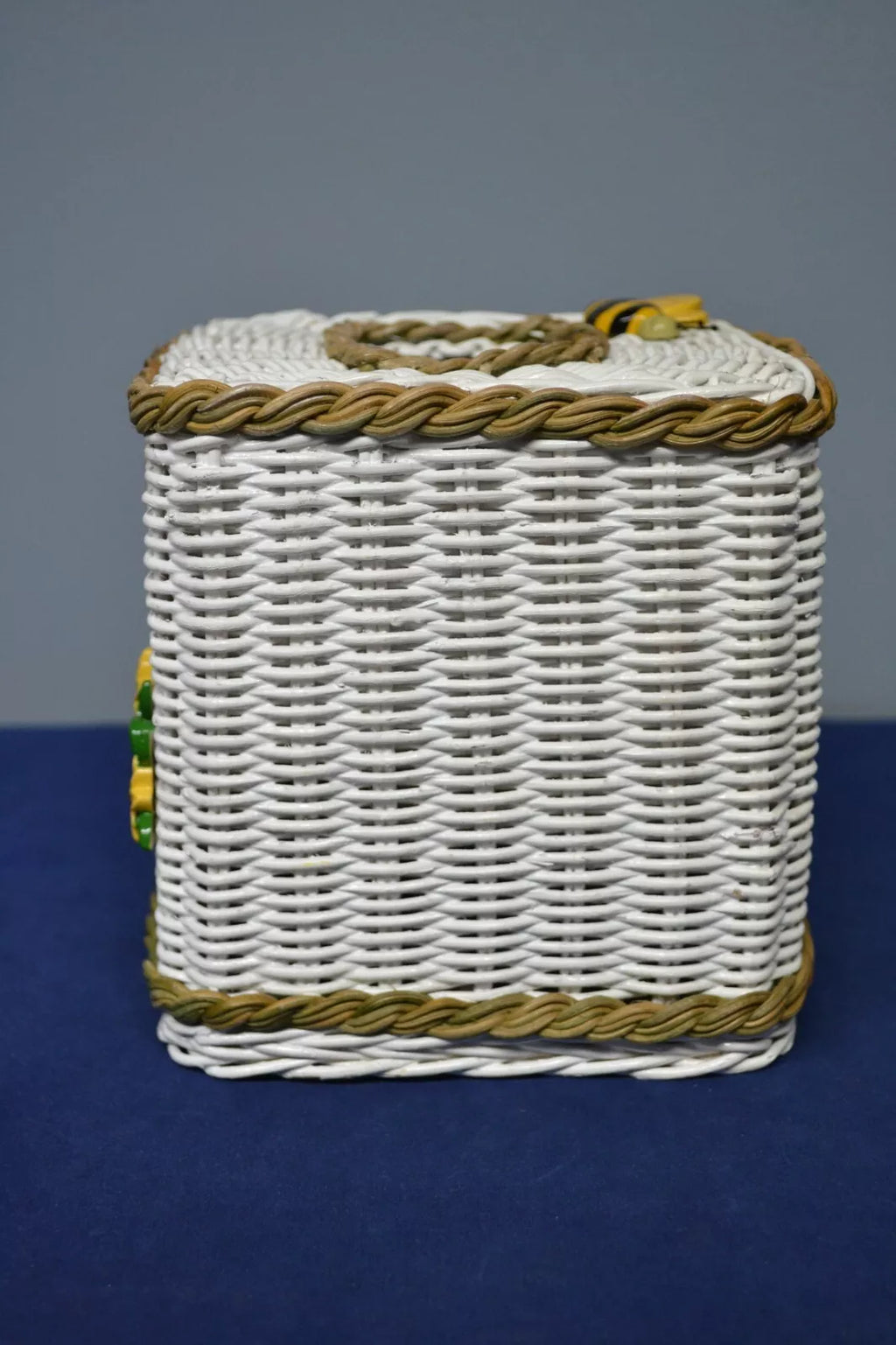 Vintage White Wicker Tissue Box Cover Bees | eBay