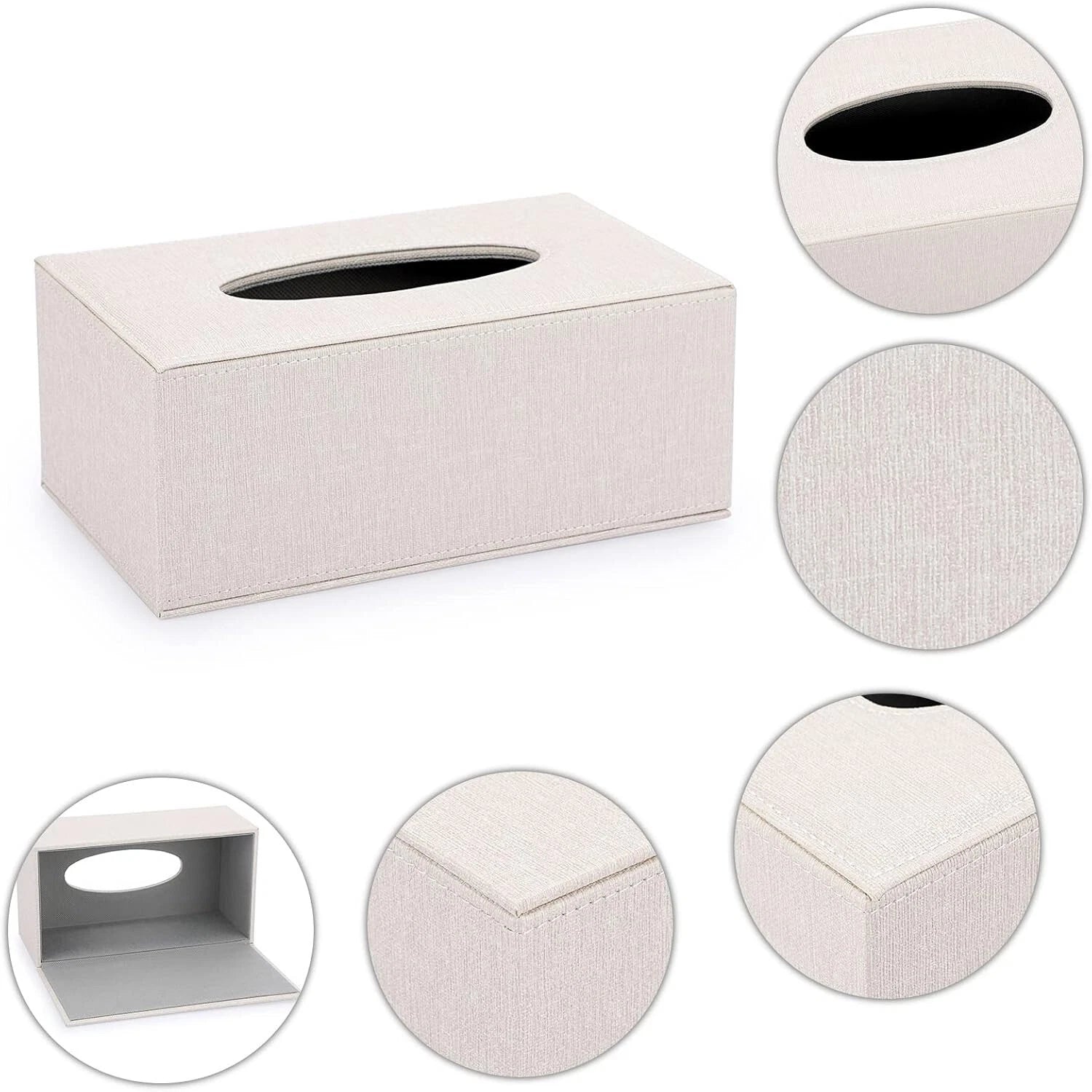 Beige Rectangle Linen Tissue Box Cover with Magnetic Bottom for Home or Office | eBay
