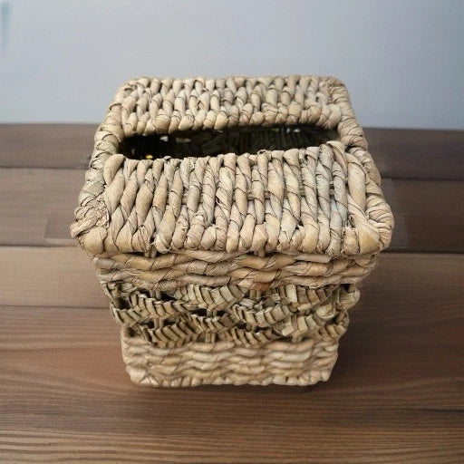 Vintage Rattan Wicker Jute Square Tissue Box Holder Flower Daisy Boho 6.5" X 6" | eBay