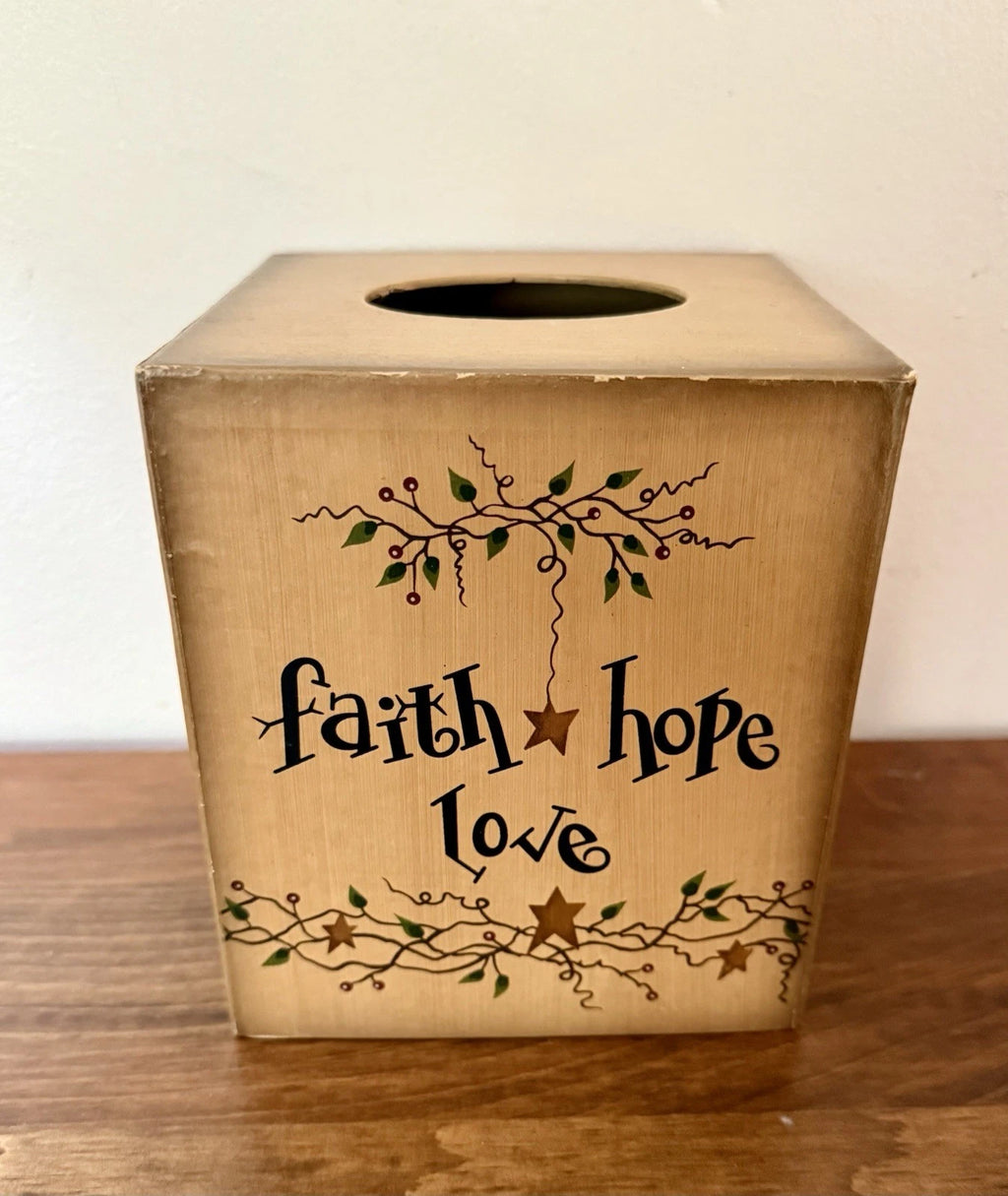 "Faith Hope Love” Tissue Box. Americana Country Themed Vine And Star Design | eBay