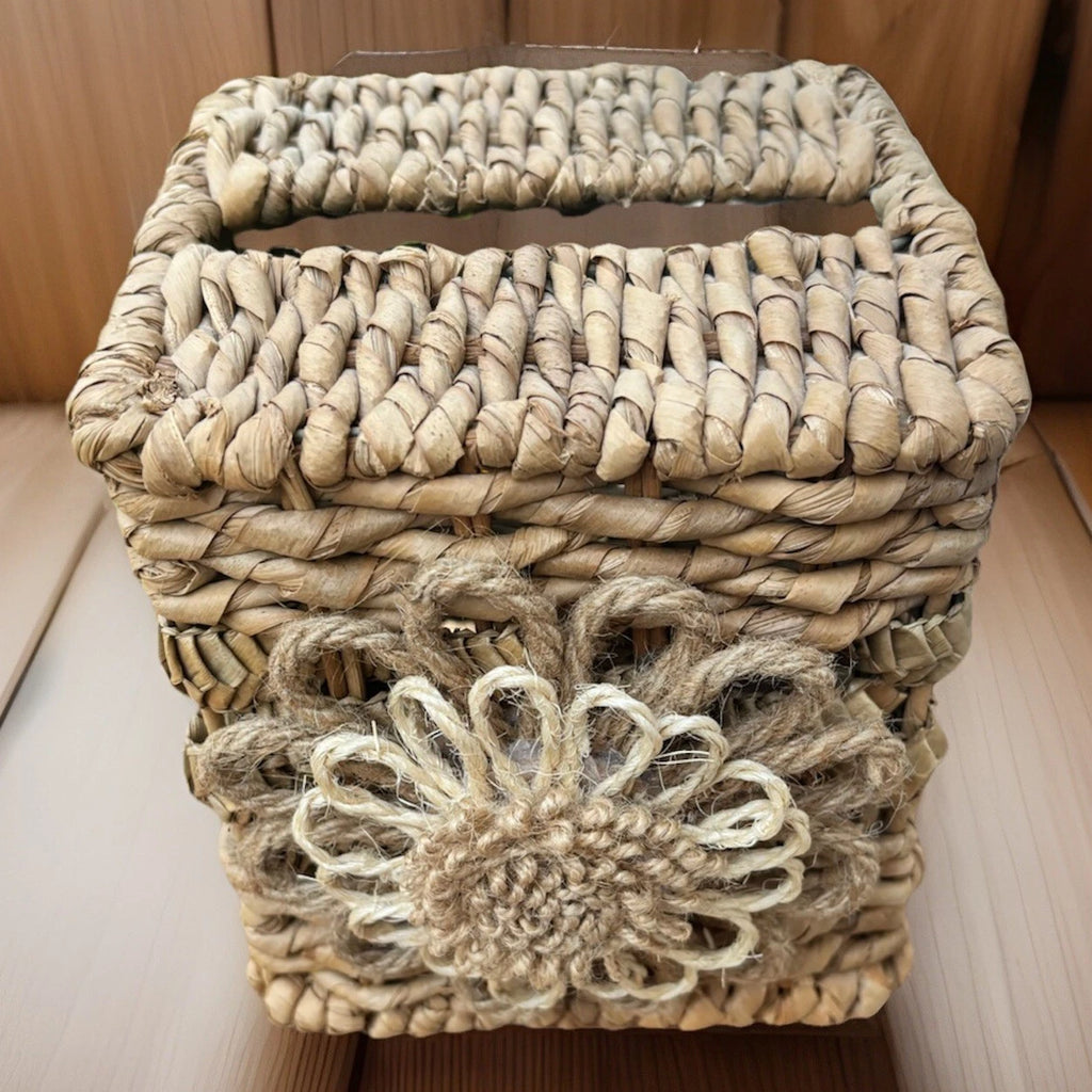 Vintage Rattan Wicker Jute Square Tissue Box Holder Flower Daisy Boho 6.5" X 6" | eBay