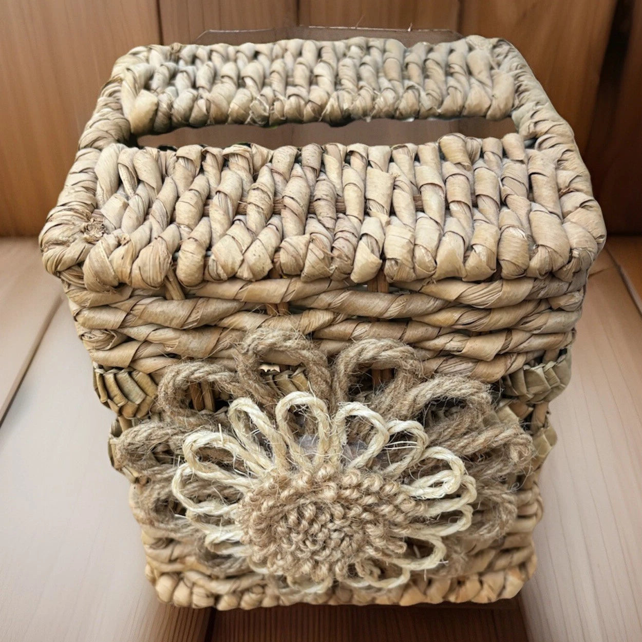 Vintage Rattan Wicker Jute Square Tissue Box Holder Flower Daisy Boho 6.5" X 6" | eBay