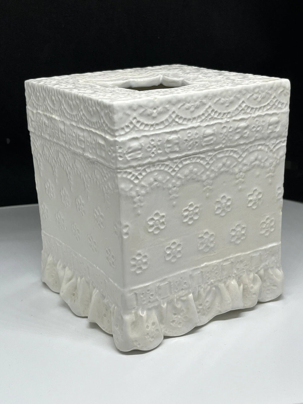 Tissue Box Cover Holder Porcelain Lace Ruffled Trim Grandmillennial White | eBay