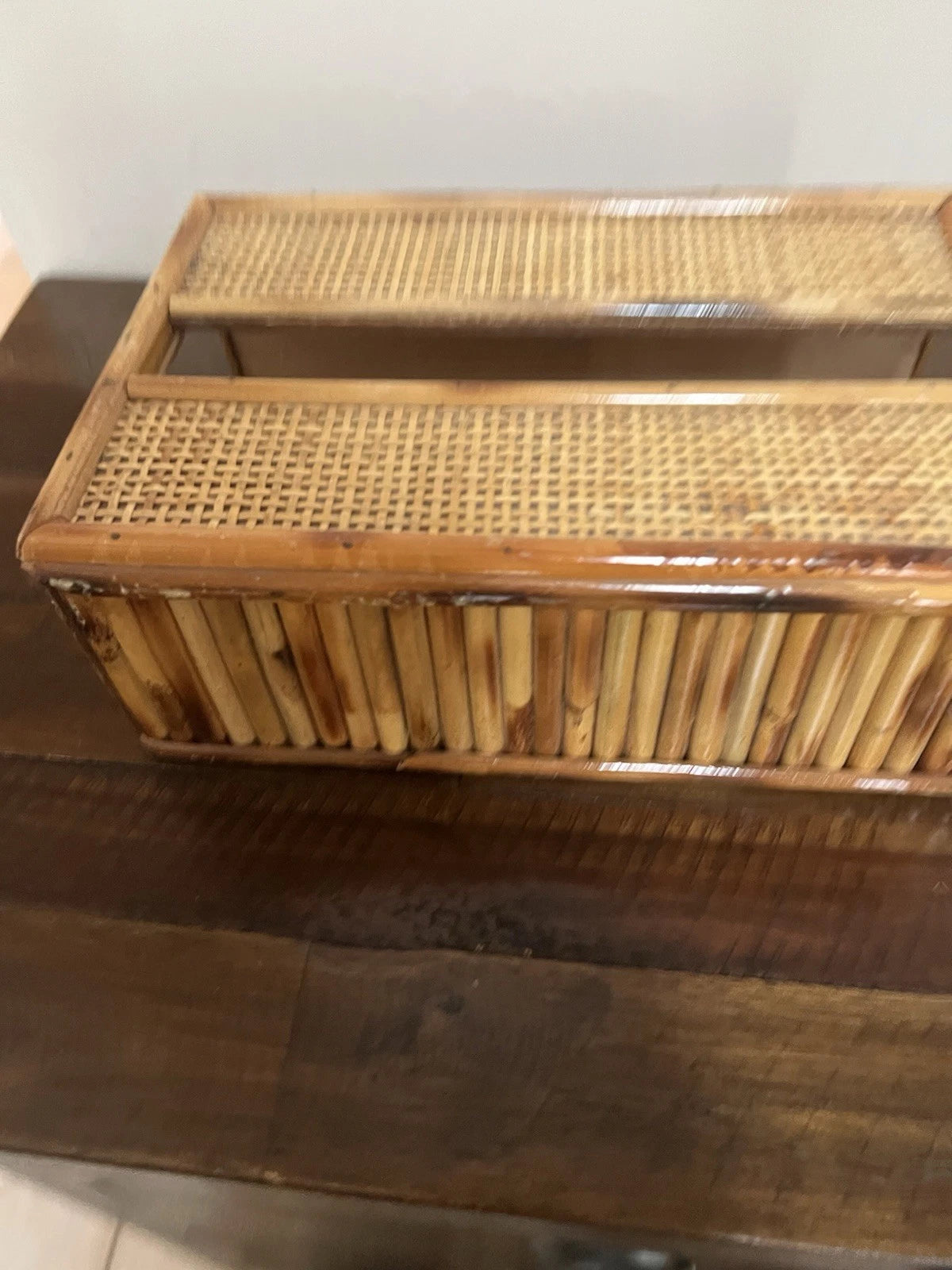 Vintage MCM Bamboo Wood Tissue Box Holder Sturdy Solid Piece | eBay