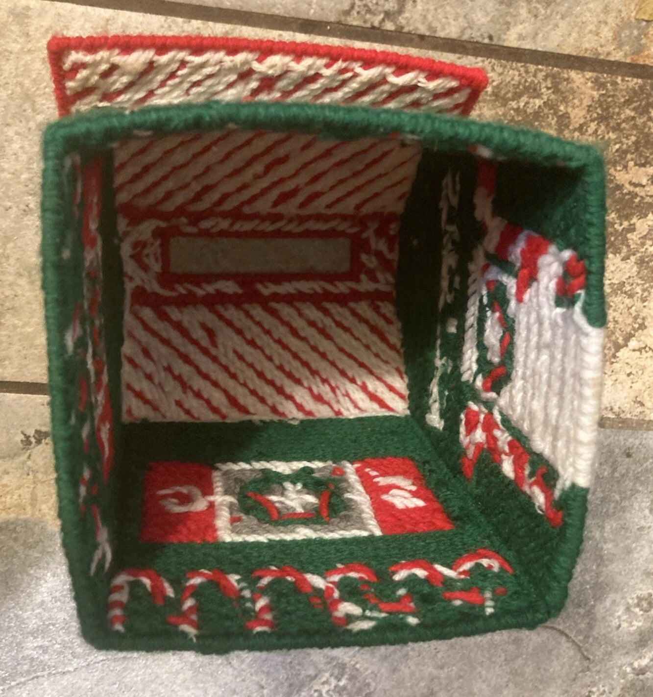 Vintage Christmas Santa & Candycanes Holiday House Needlepoint Tissue Box Cover | eBay