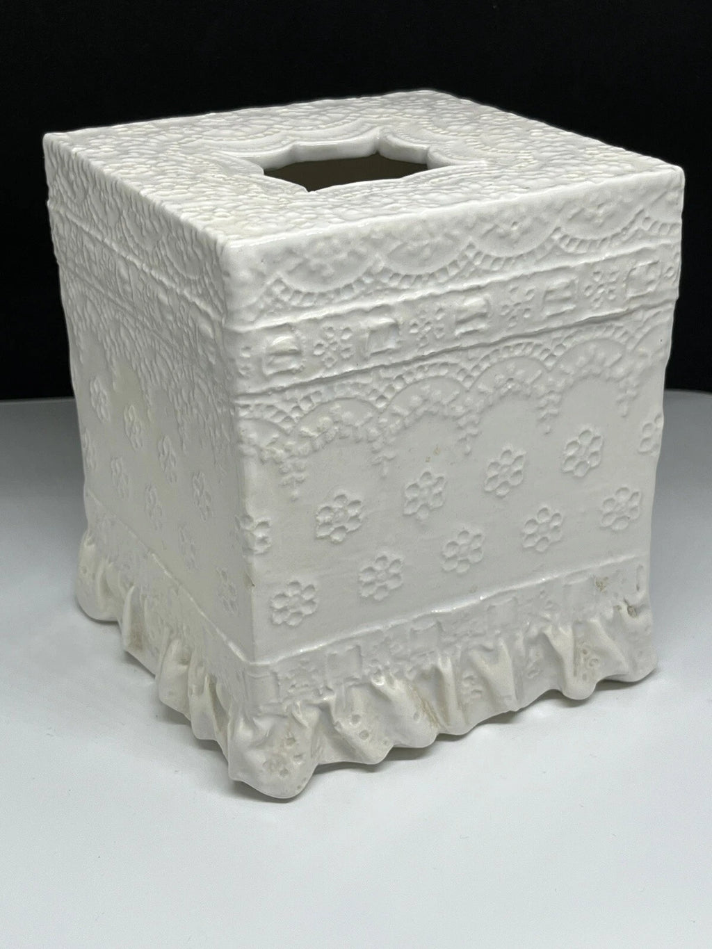Tissue Box Cover Holder Porcelain Lace Ruffled Trim Grandmillennial White | eBay