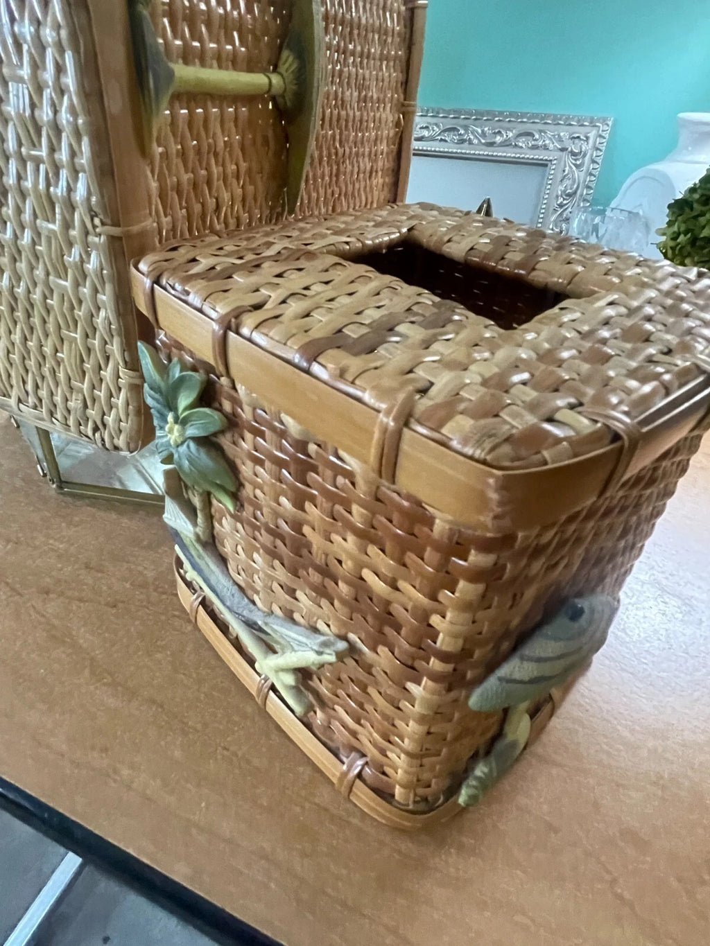 Wicker/Rattan Tropical Decor, Tissue Box /Box, Palm Tree & Hammock, Boho | eBay