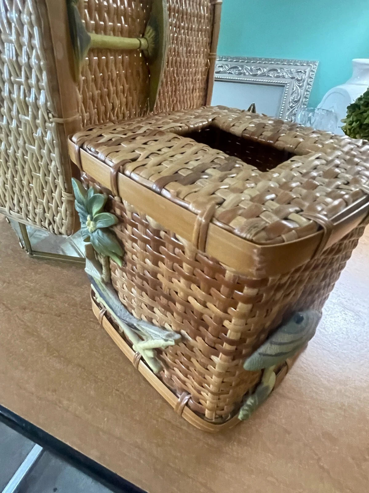Wicker/Rattan Tropical Decor, Tissue Box /Box, Palm Tree & Hammock, Boho | eBay