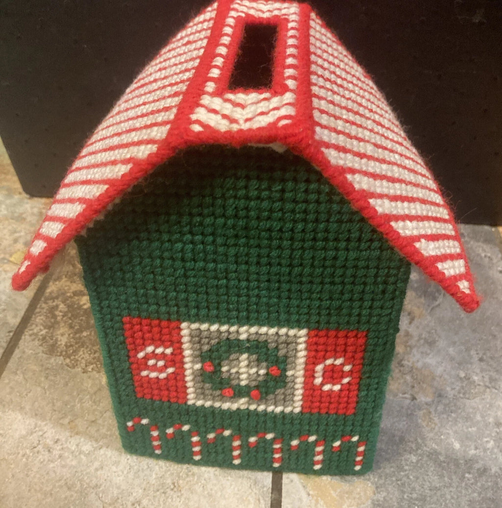 Vintage Christmas Santa & Candycanes Holiday House Needlepoint Tissue Box Cover | eBay