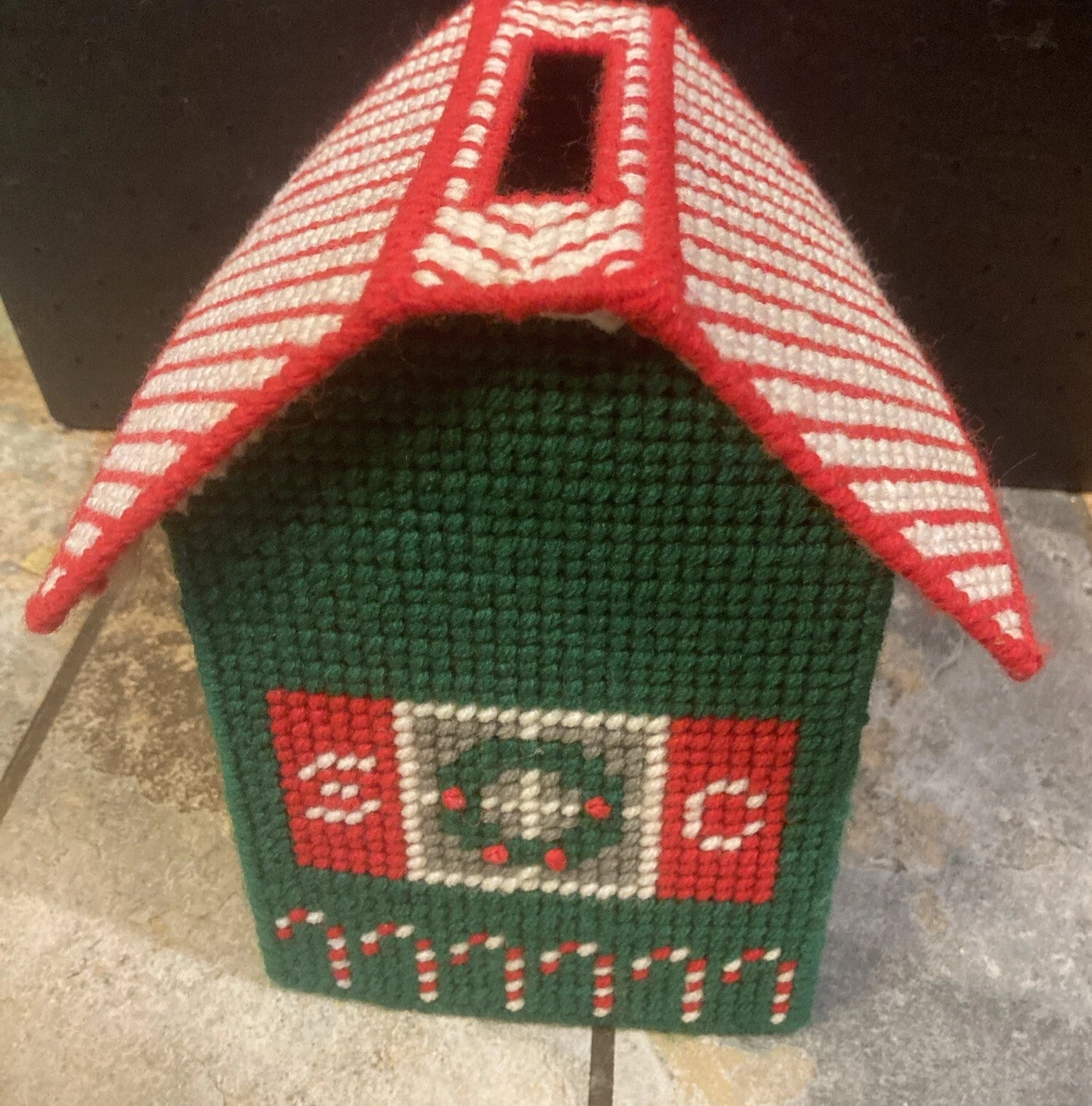 Vintage Christmas Santa & Candycanes Holiday House Needlepoint Tissue Box Cover | eBay