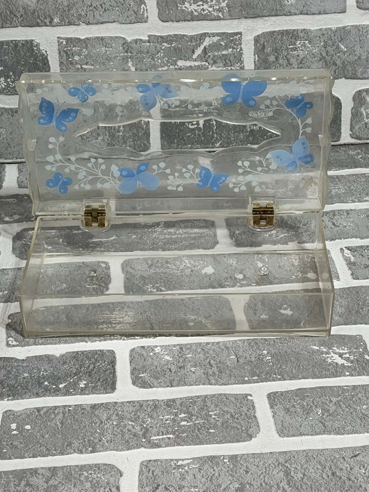 Vintage Wolff Products Co Clear Plastic Tissue Box Painted Butterfly Hinged Lid | eBay