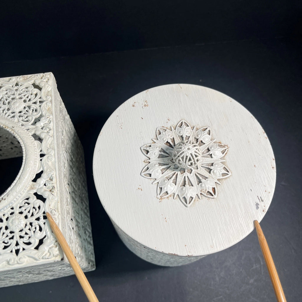 Vtg Fancy Farmhouse Tissue Box Cover & Toilet Paper Roll Cover Metal Filigree | eBay